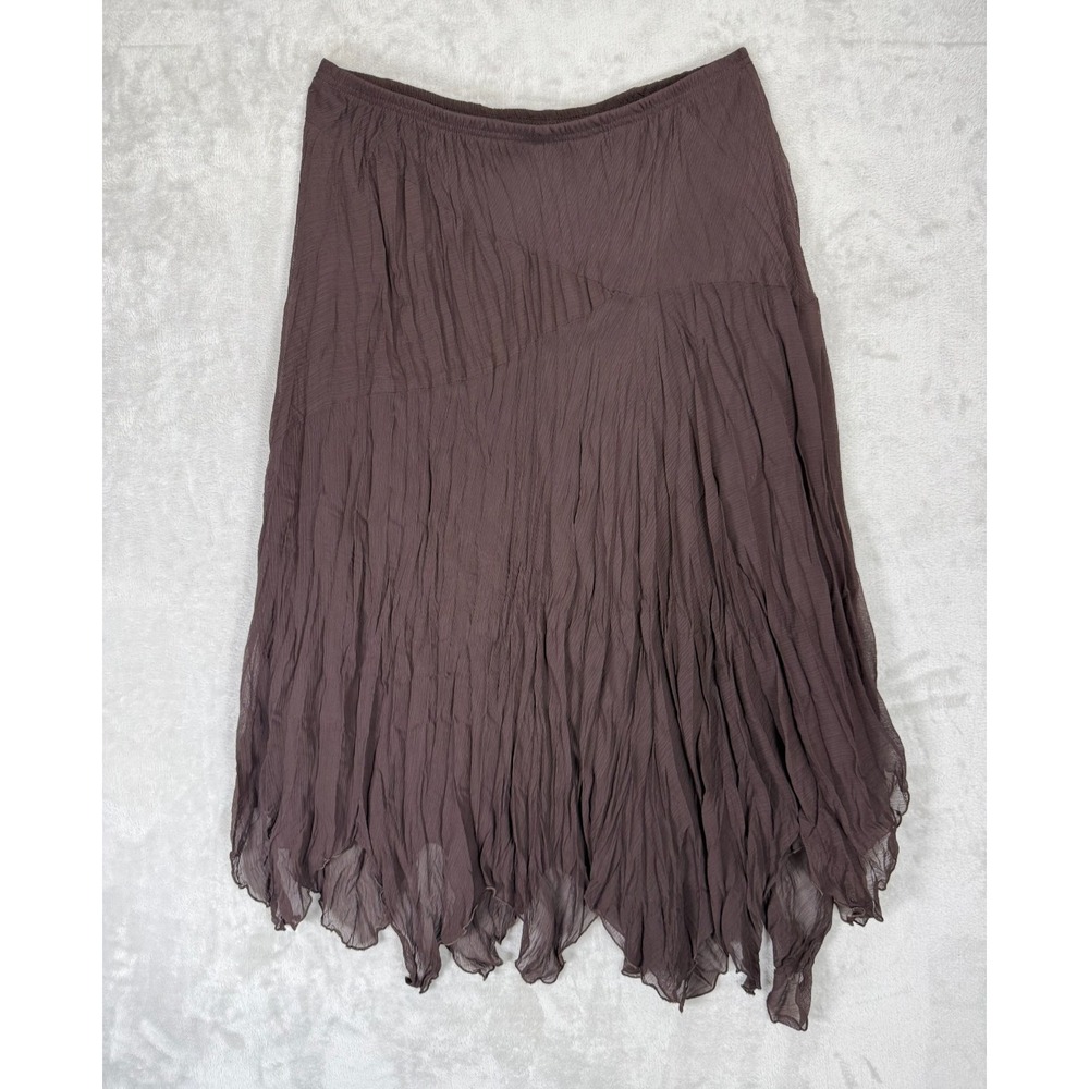 Brown Crinkle Handkerchief Hem Skirt Plus 14/16W Boho Fairy Grunge Midi